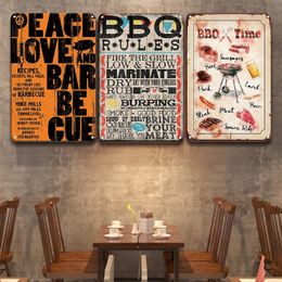 Retro Metal Painting Tea Fresh Brewed Coffee Poster BBQ Zone Tin Sign Vintage Dads Yard Outdoor Party Decoration Plate Barbecue Rules Slogan Metal Signs Size 30X20CM