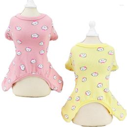 Dog Apparel Cute Clothes Pet PJS Pyjamas Print Shirt Jumpsuit Yellow Pink 4-Legs Pullover Sweatshirt Overalls Clothing Pyjamas L