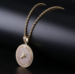 Pendant Necklaces Hip Hop Cubic Zirconia Bling Iced Out US Dollar Money Bag Spinner Round Pendants Necklace For Men Jewellery Gold Silver