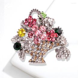 Brooches Vintage Flower Basket Brooch Geometric Pin Colorful Rhinestone Clothes