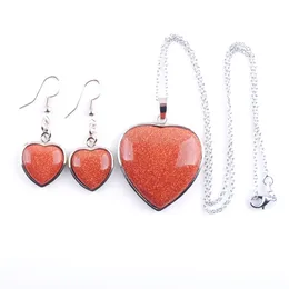 2pcs Pack 2022 New Luxury Earrings Set Jewellery Love Heart Amethyst Natural Stone Wedding For Women Lady Gift BQ308