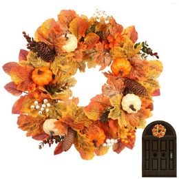 Decorative Flowers Fall Wreaths For Front Door 17.7'Fall With Artificial Pumpkin Pinecone Halloween Party Supplies