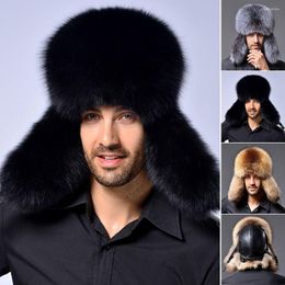 Berets Winter Trapper Hat Unisex Outdoor Windproof Skiing Hunting Warm Bomber With Fur Ear Flaps Faux Russian