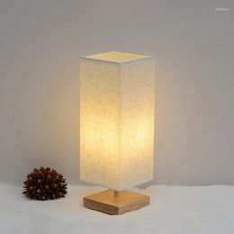 Table Lamps Lamp Bedroom Bedside Night Light Solid Wood Cloth Cover Warm And Romantic Sleep Lighting