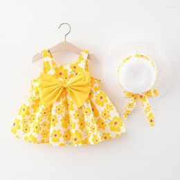 Girl Dresses 2Pcs/Set Flowers Baby Girls Summer Toddler Sundress Children Clothes Beach Dress Kid's Costumes With Hat 3 6 9 12 18M