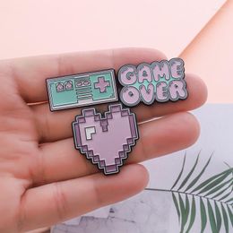 Brooches Pixel Game Enamel Pins Retro Badges Over Gamepad Heart Backpack Pin Brooch For Women Men Jewelry