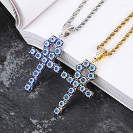 Pendant Necklaces 2022 Iced Out Ankh Solid Back Turkish Evil Blue Eye Necklace