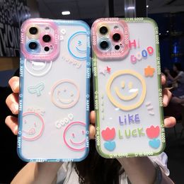 Cute Cartoon Smile Flower Clear Phone Cases For iPhone 14 Pro Max 13 12 11 X XS XR 7 8 Plus Couple Transparent Shockproof Cover