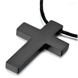 Pendant Necklaces ZORCVENS Classic Black Cross With Rope Chain Necklace Stainless Steel Men's Jewellery Simple Style Crucifix Choker Colar