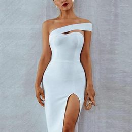 Vestidos casuais 2022 Summer Bodycon Slit Bandrage vestidos mulheres sexy