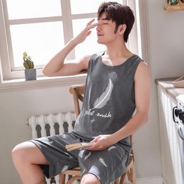 Men's Sleepwear Big Yards L - 4XL Men's Pyjamas Summer Sleeveless Vest Cotton Pyjamas Men Lounge Pyjama Sets