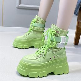 Boots Rimocy Green Punk Chunky Platform Motorcycle Women Autumn Winter Gothic Shoes Woman Thick Bottom Lace Up Ankle Botas Mujer 220909