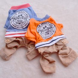 Dog Apparel Summer Vintage Suit For Dogs Of Small Breeds Blue Orange Sweatsuits With Denim Pants Puppies Animals Pet Cats Clothing Supplies