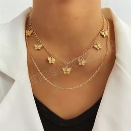 Boho Multilayer Cute Butterfly Pendant Clavicle Necklace Women 2022 Gold Colour Metal Sweet Necklaces Girls Fashion Jewellery