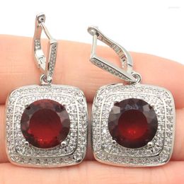 Dangle Earrings 38x22mm Beautiful Red Blood Ruby White CZ European Style For Ladies Dating 925 Silver