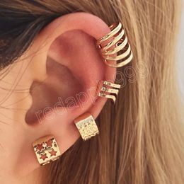 4Pcs/Set Simple No Piercing Ear Cuffs Women's Vintage Gold Colour Metal Stars Hollow C Type Ears Clips for Girls Fashion Jewellery