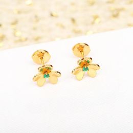Stud Earrings 2022 Brand Pure 925 Sterling Silver Jewelry For Women Gold Color Flower Luck Clover Design Wedding Party Mini Cute Size