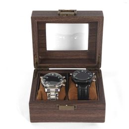 Watch Boxes Display Case W/Clear Top Wood Vintage 2 Slot Jewellery Organiser Wrist Storage Box For Gifts