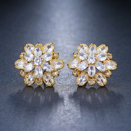 Delicate Rose Gold Floral Stud Earrings For Women Rhinestone Cubic Zirconia Wedding Jewellery Bridesmaids Gift Hypoallergenic