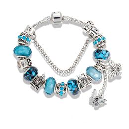 owl jewelry bracelets Canada - Charm Bracelet 925 Silver Bracelets For Women Royal Crown Beads butterfly and owl and flower charms Diy Jewelry christmas gift268p