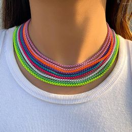 Chains 8 Color Paint Colorful Metal Chain Necklace For Women Boho Summer Thick Short Choker Necklaces Collor 2022 Fashion Jewelry