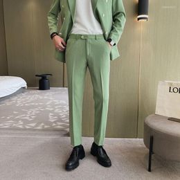 Men's Suits Men Business Casual Stretch Fabric Green Suit Trousers Male Korean Office Fashion Vintage Streetwear Slim Fit Pants