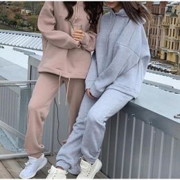Women's Two Piece Pants Autumn Winter Set Outfits Women's Tracksuit Oversize Hoodie And Casual Suit Woman Solid Colour Jackets