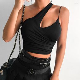 Women's Tanks Fashion Asymmetrical Wrap Crop Top Women Camis Black Padded Sexy Tops Bra Ruched 2022 Cropped Summer Underwear