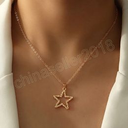 Boho Simple Alloy Hollow Pentagram Pendant Necklace Female Stainless Steel Clavicle Neck Chain Girl Birthday Jewelry