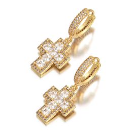 Earrings Hip Hop Gold Silver Ice Out Bling CZ Cross Earrings for Men Women Nice Gift237l