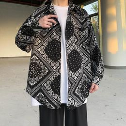 Men's Casual Shirts Geometric Print Loose Oversized Men Tops Long Sleeves Autumn Shirt Cardigan Button Lapel For Dating