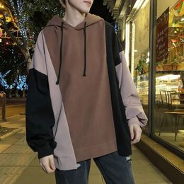 Men s Hoodies Sweatshirts hoodies with velvet leisure letters printed sportswear stitching Korean fashion Pullover 220909