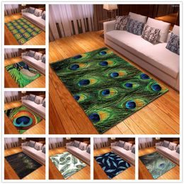 Carpets Nordic Peacock Feather 3D Printed For Living Room Bedroom Decor Carpet Kids Crawl Mats Cartoon Child Play Area Rugs