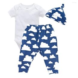 Clothing Sets Kavkas Summer 3 Pcs Baby Boys Girls Rompers Blue Hats Pants Born Gift Pure Cotton Solid Colours Clothes Set
