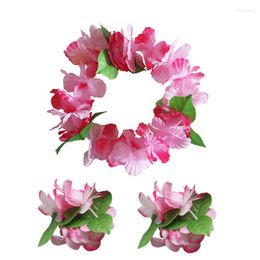 Decorative Flowers 3pcs/set Hawaiian Leis Hula Dance Luau Party Floral Necklace For Supplies Favours Celebrations And Decor