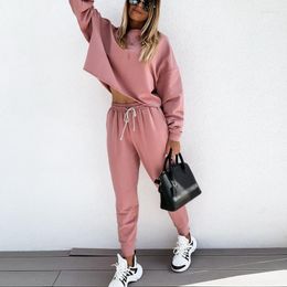 Women's Two Piece Pants Women Tracksuit Autumn Casual Long Sleeve O Neck Tops And Sweatpants Outfits Ladies Fashion Solid Set Femme Clothing