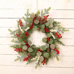 Decorative Flowers Christmas Garland Artificial Wreath Jewellery Wall Hanging Ornament Front Door Pendant Rattan Ring Red Fruit Plastic With