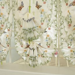 Curtain Junwell Sheer Butterfly Embroidery Ribbon Roman Blinds European Style Kitchen Tulle Balcony Voile Sateen