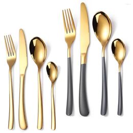 Dinnerware Sets 4PCS Gold Cutlery Set Stainless Steel Golden Knives Forks Spoons Kitchen Tableware Drop