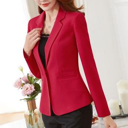 Women's Suits OL Professional Temperament Suit Jacket Slim Short White Long-sleeved Black Blouse Red Small Female Spring