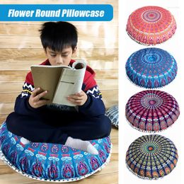 Pillow 43/80cm Mandala Pattern Floor Pillows Round Bohemian Meditation Seat Cover Pouf Case Retro Feather Printed Home Decor