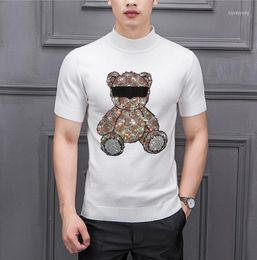 Men's Sweaters Rhinestones Europe Design Skull Man Men Fashion Streetwear O Neck Short Sleeve Sweater Cotton 2XL