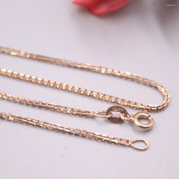 Chains Real 18K Rose Gold Chain For Women Female 1.5mm Shine Box Necklace 60cm/24inch Length Au750