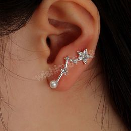 Vintage Diamond Zircon Pentagram Imitation Pearl Ear Cuff Women's Creative Pierced Earring for Girls Fashion Jewellery