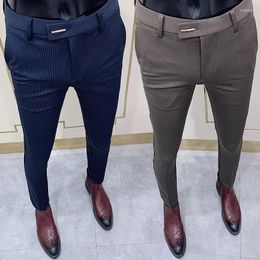 Men's Suits Pant Elegant Slim Fit Social Trousers Pants High Quality Men Business Office Party Dress Ankle Fashion Striped Suit