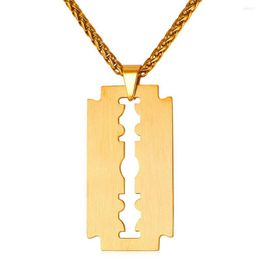 Pendant Necklaces Classic Shave Blade Charm Necklace Women Men Jewellery Stainless Steel Gold/Black Gun Plated Pendants P120
