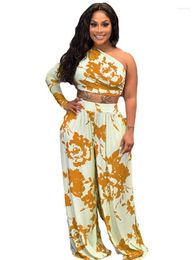 Ethnic Clothing African Clothes For Women 2 Piece Set Crop Top Wide Leg Pant Suits Summer Fashion Print Sexy Dashiki Africa Outfits