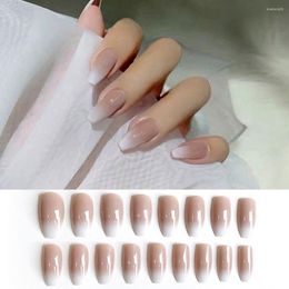 False Nails 24Pcs/Box Gradient White Coffin Medium-long Ballerina Fake Full Cover Nail Tips Press On Detachable