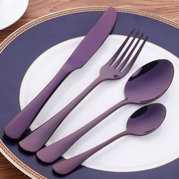 Flatware Sets Durable Purple Stainless Steel Cutlery Set Serving Fork Knife Dessert Spoon Metal Dinnerware For Wedding Party