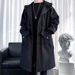 Men's Trench Coats Men Hooded Long Solid Colour Windbreaker Spring And Autumn Full Sleeve Outwear Causal Style Overcoats